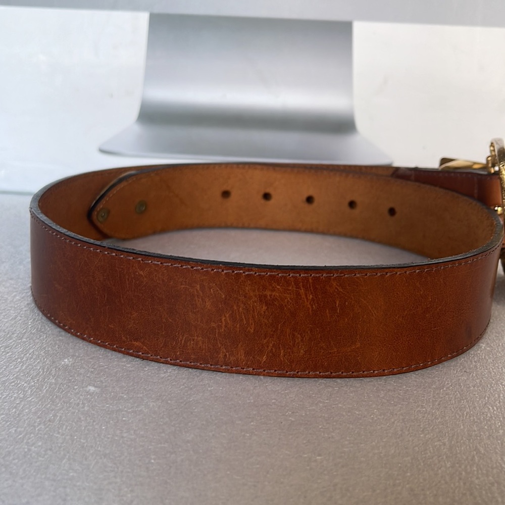 Paulith 1160 Brown Leather Vintage Belt with Gold Accents - Picture 10 of 16